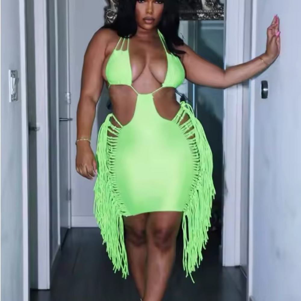 Nicole Lynel on and Poppin Fringe Dress